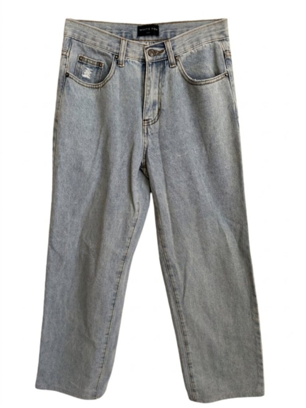White Fox Boutique Baggy Distressed Jeans XXS Light Wash High Rise Denim Ripped